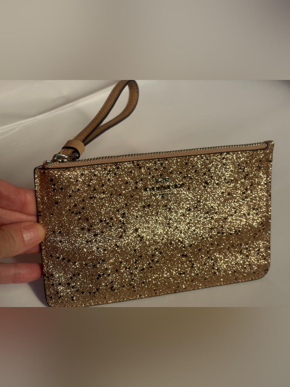 Coach F38641 Star Glitter Gold Metallic Leather Wristlet Wallet Sparkle NWOT